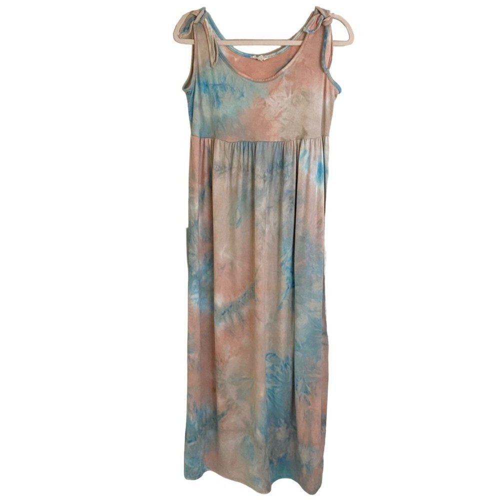 BOHO Tie Dye Women's Maxi Dress,  XL,  Very Soft and Flowy,   Peachy Pink/Blue